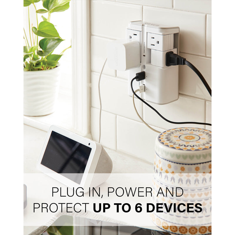 Sanus Surge Protector SA-OWSP42-W1, outlet adapter powering multiple devices