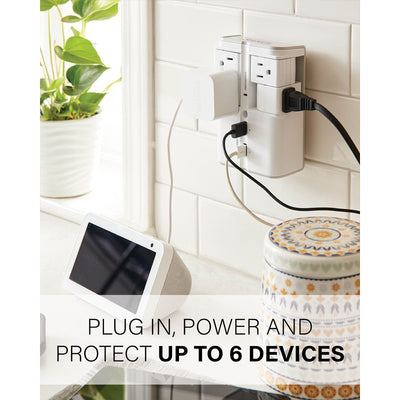 Sanus Surge Protector SA-OWSP42-W1, outlet adapter powering multiple devices