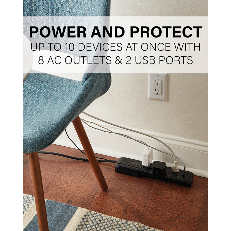 Sanus Surge Protected Power Strip SA-PS82-B1, power strip installed beneath seating