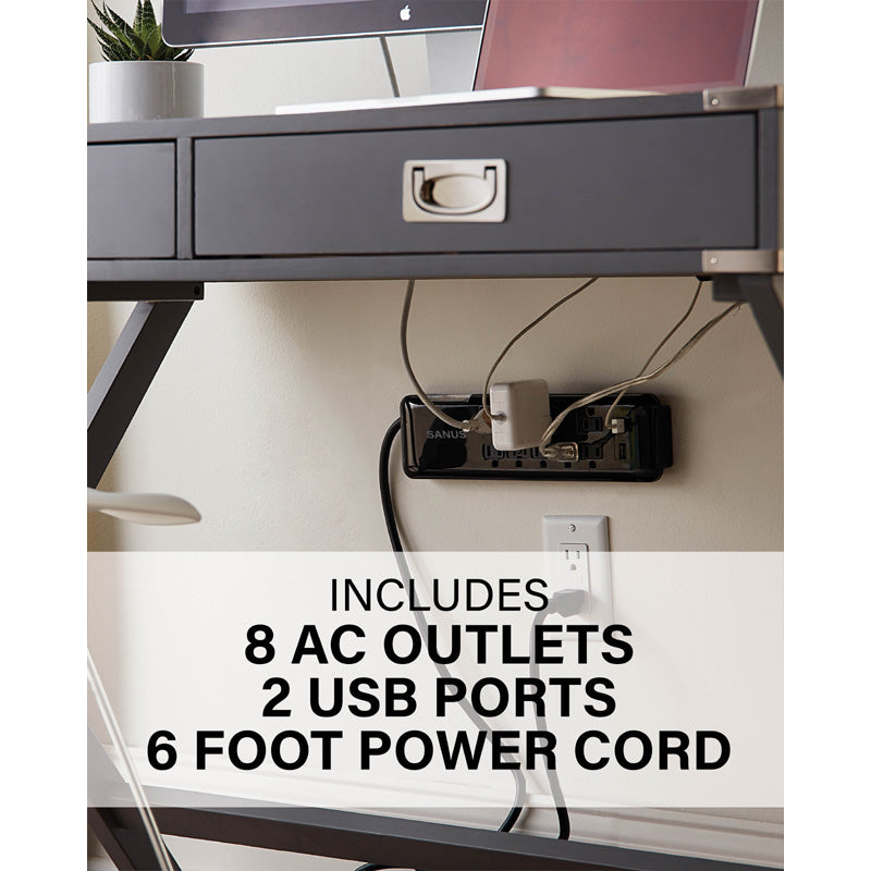 Sanus Surge Protected Power Strip SA-PS82-B1, power strip installed beneath desk