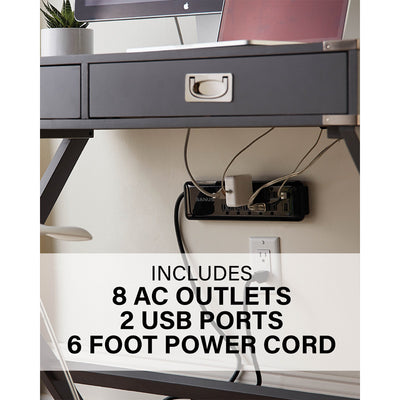 Sanus Surge Protected Power Strip SA-PS82-B1, power strip installed beneath desk