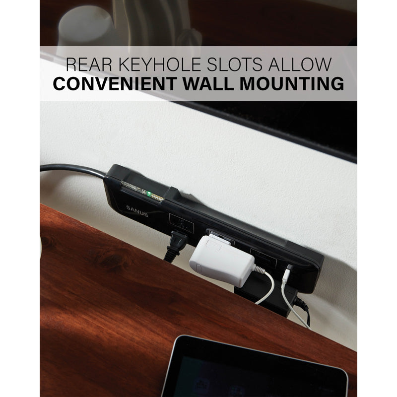 Sanus Surge Protected Power Strip SA-PS82-B1, power strip rear keyhole mounting slots