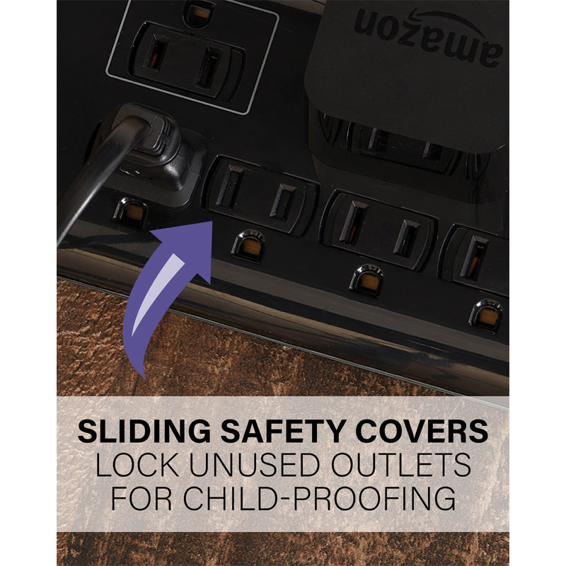 Sanus Surge Protected Power Strip SA-PS82-B1, power strip sliding outlet safety covers