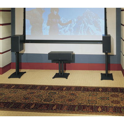 Sanus Steel Foundations Center Channel Speaker Stand SFC18-B1, triple speaker stands installed home theater