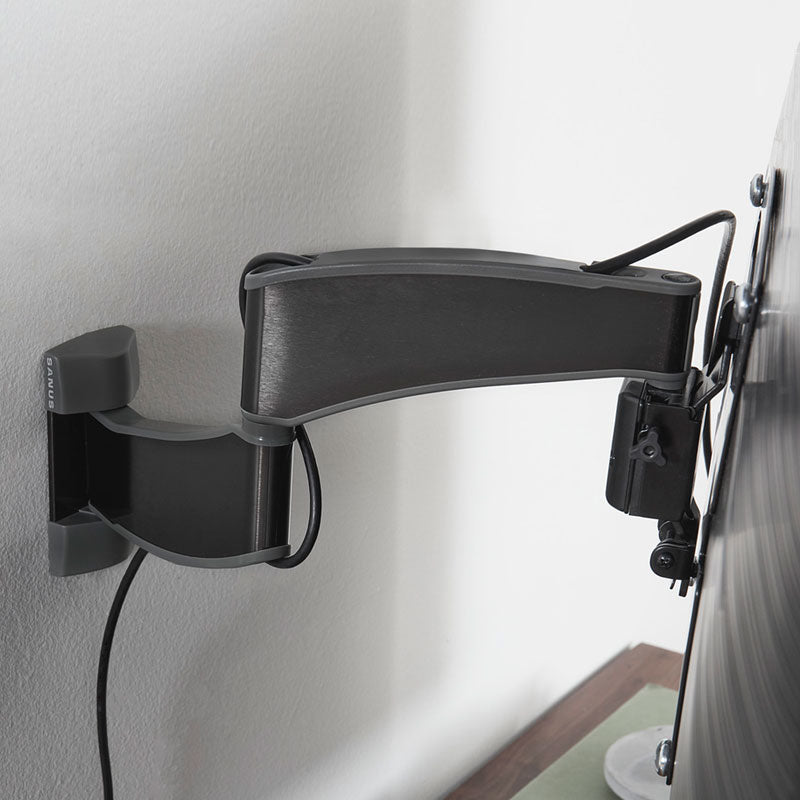 Sanus Small Premium Full Motion TV Wall Mount VSF716-B2, TV wall mount articulation arm and cable management close-up