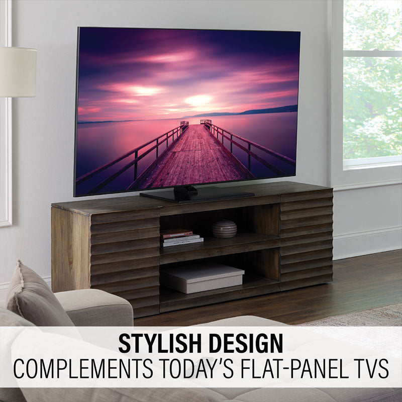 Sanus Extra Large TV Table Top Swivel Base VSTV2-B2, tabletop TV stand installed with TV