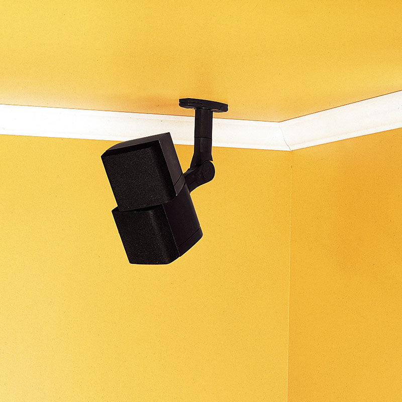 Sanus Satellite Speaker Wall Mounts WMS3B, speaker mounted from the ceiling in a room corner