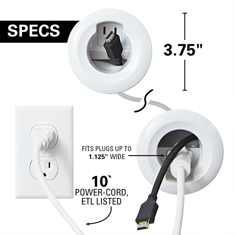 Sanus In-Wall Power Kit for Wireless Speakers WSIWP1-W1, in-wall cable-management outlet dimensions
