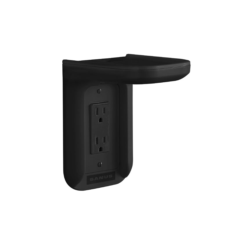 Sanus Electronics and Speaker Outlet Shelf WSOS1-B1, wall outlet shelf front three-quarter view