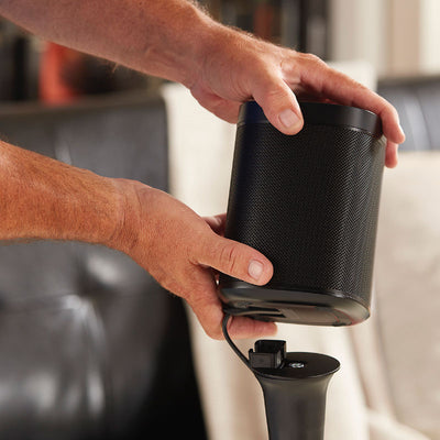 Sanus Sonos Wireless Speaker Stands WSS22-B1, speaker being placed on stand