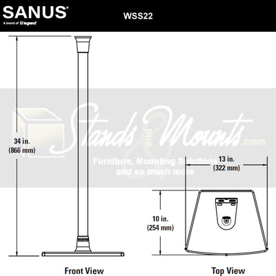 Sanus Sonos Wireless Speaker Stands WSS22-B1, white speaker floor stand dimensions diagram