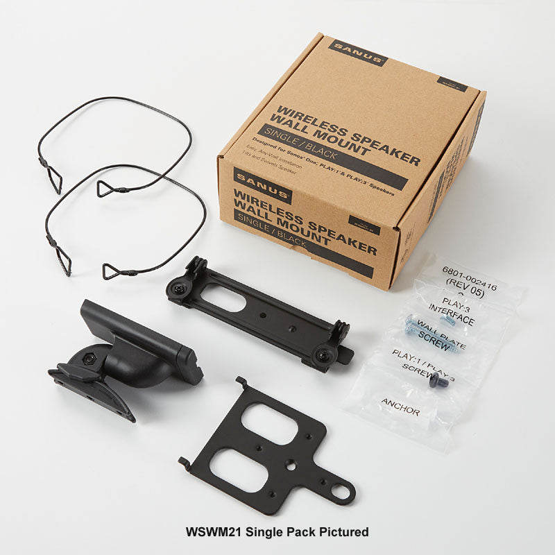 Sanus Wireless Speaker Wall Mount WSWM22-B1, wireless speaker wall mount kit components