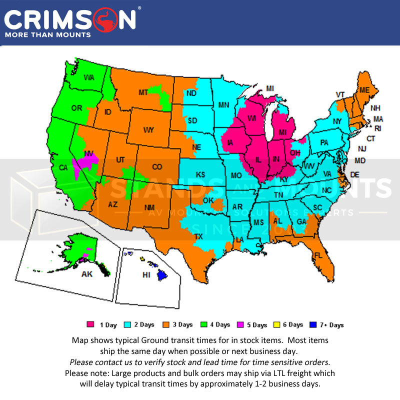 Crimson Standoff Spacer HSO635, shipping transit-time map