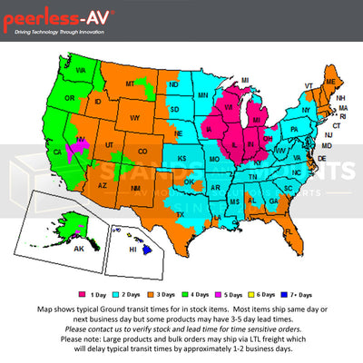 Peerless-AV Ultra Thin Flat TV Wall Mount for XL Screens SUF660P, shipping transit-time map
