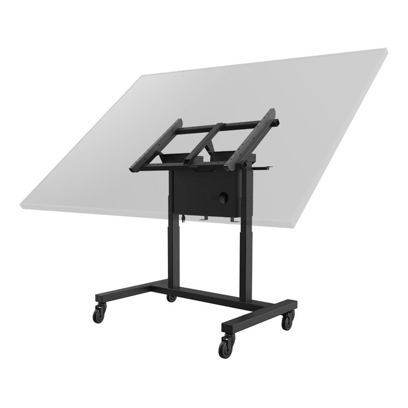 Peerless-AV SmartMount Motorized Height Adjust Tabletop Cart, SR598ML3T, mobile touchscreen stand in tilted drafting position