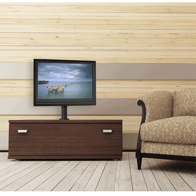 Chief Medium Swivel Bolt Down Table Stand STLU, pole-mounted TV in room setting