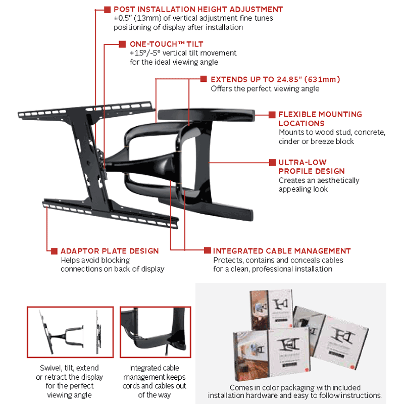 Peerless-AV XL Ultra-Thin Articulating TV Mount SUA771PU, tilting display mount feature diagram