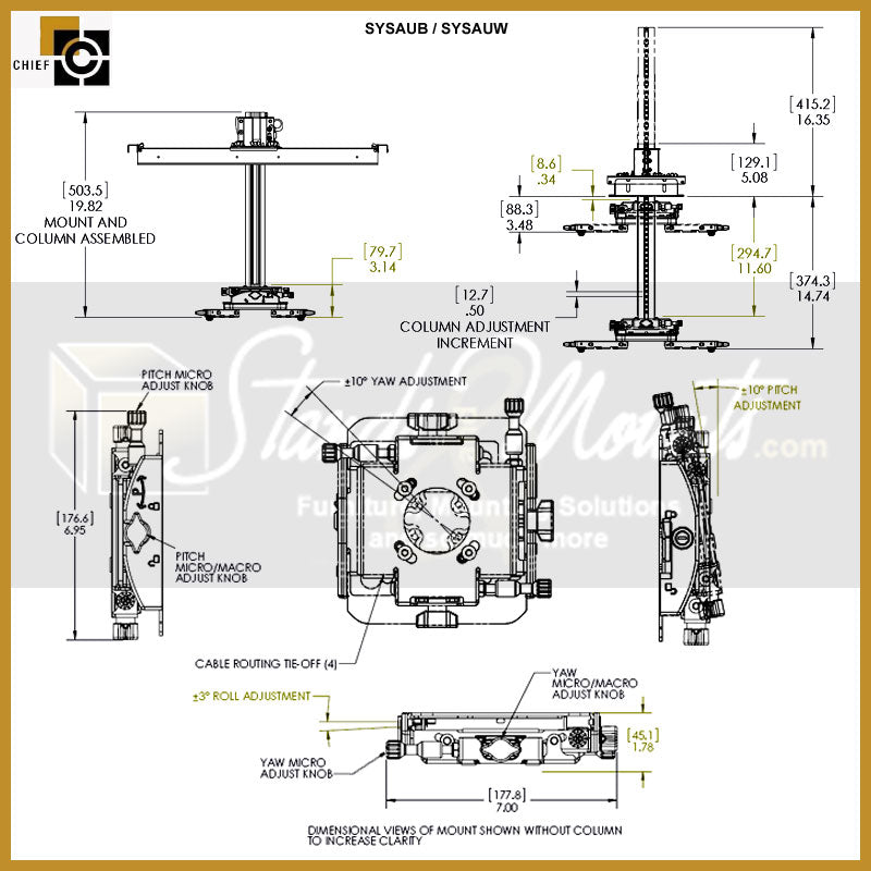 Chief Suspended Ceiling Projector System SYS474UW, projector ceiling mount dimensions diagram