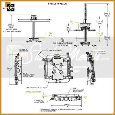 Chief Suspended Ceiling Projector System SYS474UW, projector ceiling mount dimensions diagram