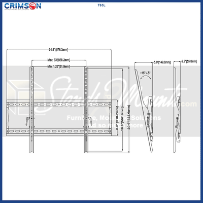 Crimson Extra Large Tilt TV Wall Mount T63L, tilting wall mount dimensions diagram