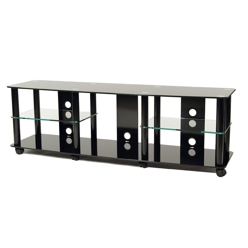 TransDeco Black Glass and Metal TV Stand for up to 70in Flat Screens TD208B