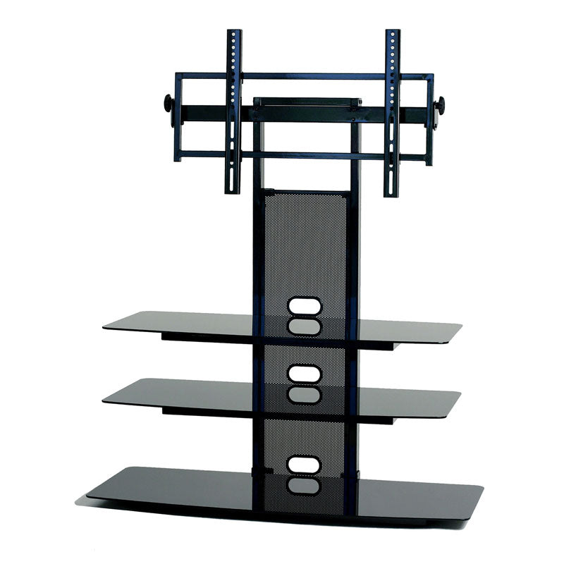 TransDeco Black Glass TV Stand with Integrated Flat Panel Mount for 32-65 inch Screens (Black) TD550HB