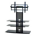 TransDeco Black Glass TV Stand with Integrated Flat Panel Mount for 32-65 inch Screens (Black) TD550HB