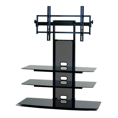TransDeco Black Glass TV Stand with Integrated Flat Panel Mount for 32-65 inch Screens (Black) TD550HB