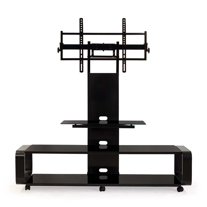 TransDeco Curved TV Stand with Universal Mounting System TD685B, TV stand with media console rear view