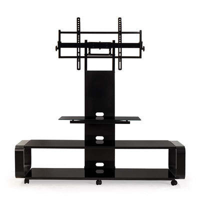 TransDeco Curved TV Stand with Universal Mounting System TD685B, TV stand with media console rear view