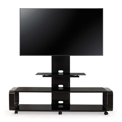 TransDeco Curved TV Stand with Universal Mounting System TD685B, TV stand with media console front view