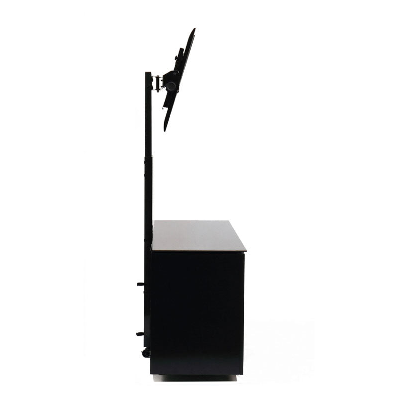 TransDeco Multimedia Cabinet TV Stand TD987B, television stand tilted in a side view above the media console