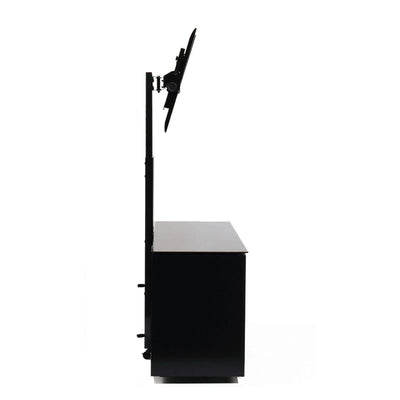TransDeco Multimedia Cabinet TV Stand TD987B, television stand tilted in a side view above the media console