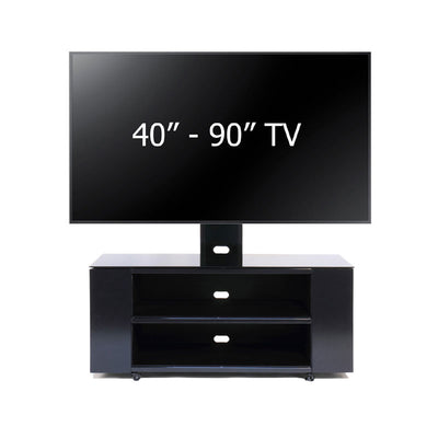 TransDeco Multimedia Cabinet TV Stand TD987B, television installed on the stand above the media console
