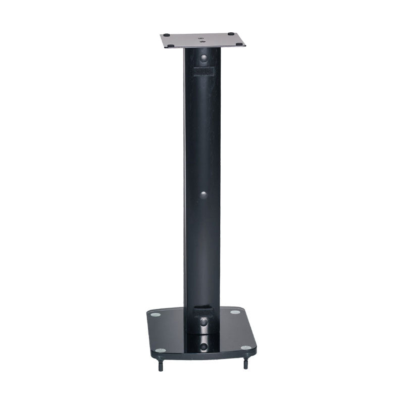 TransDeco 30 inch Tempered Glass and Steel Speaker Stands TD30B, black speaker stand front view