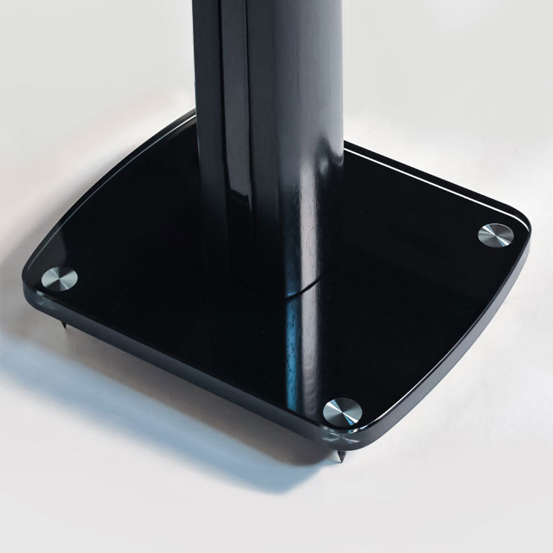 TransDeco 30 inch Tempered Glass and Steel Speaker Stands TD30B, speaker stand base feet close-up
