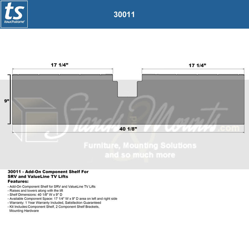 Touchstone SRV/ValueLine Add-On Component Shelf 30011, component shelf technical dimensions