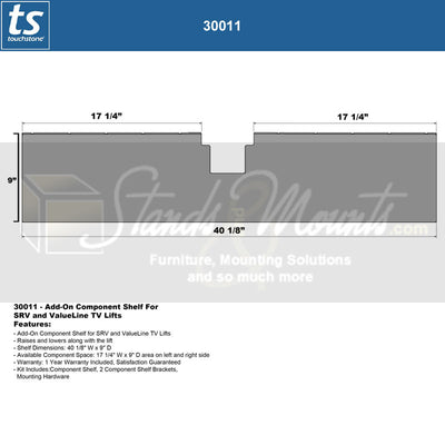 Touchstone SRV/ValueLine Add-On Component Shelf 30011, component shelf technical dimensions