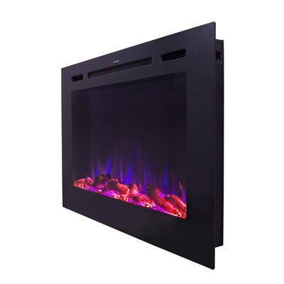 Touchstone Forte Recessed Smart Electric Fireplace 80006, electric fireplace front three-quarter view