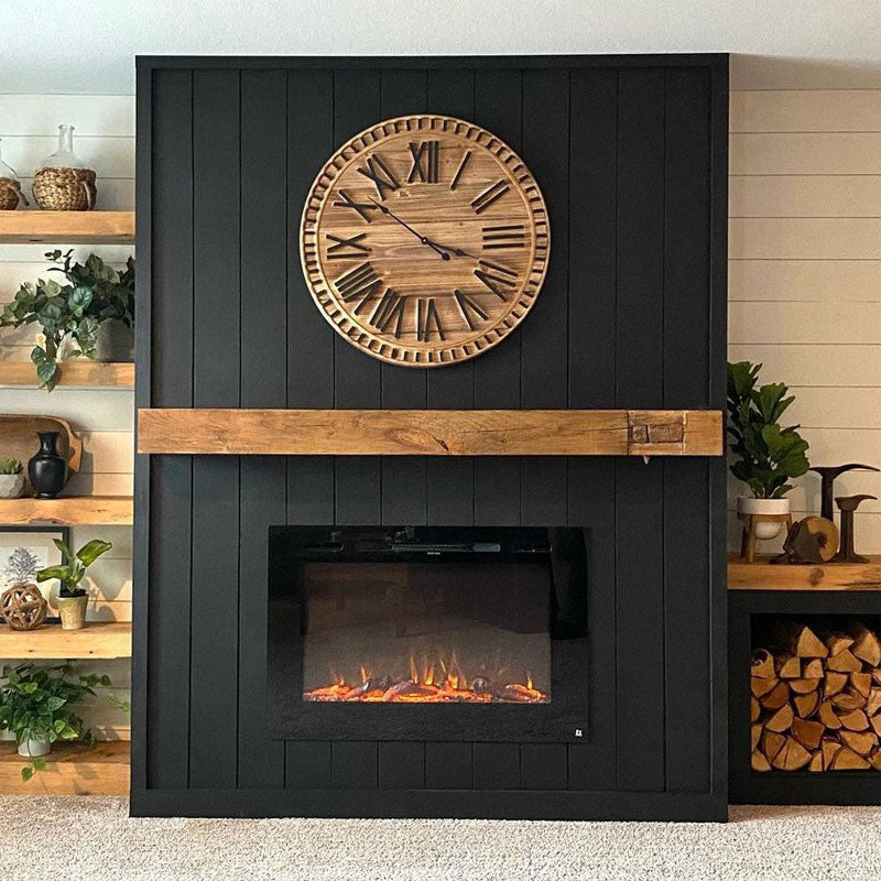 Touchstone Forte Recessed Smart Electric Fireplace 80006, electric fireplace installed in black accent wall