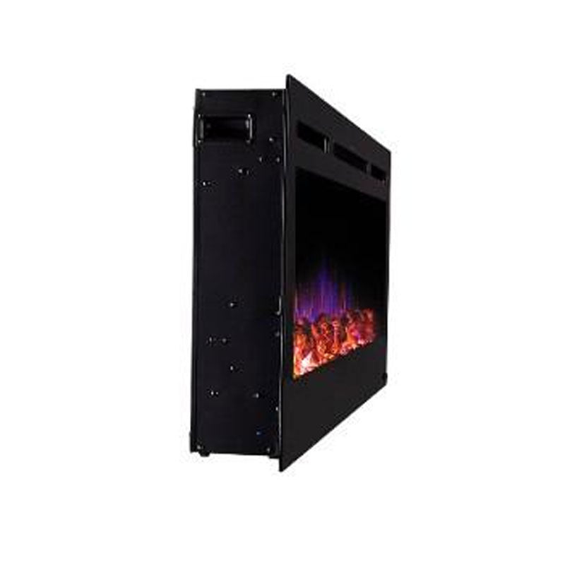 Touchstone Sideline Recessed Smart Electric Fireplace 80015, black electric fireplace insert angled view