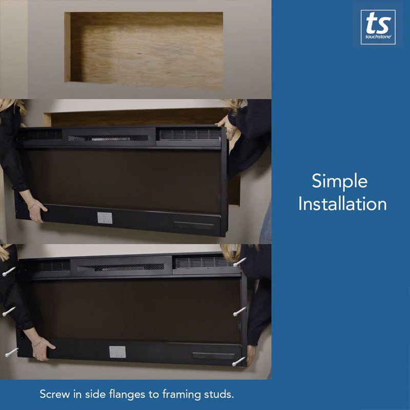 Touchstone Sideline Recessed Smart Electric Fireplace 80015, electric fireplace installation steps
