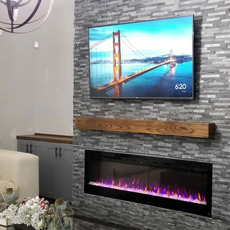 Touchstone Sideline Recessed Smart Electric Fireplace 80015, electric fireplace installed in stone wall