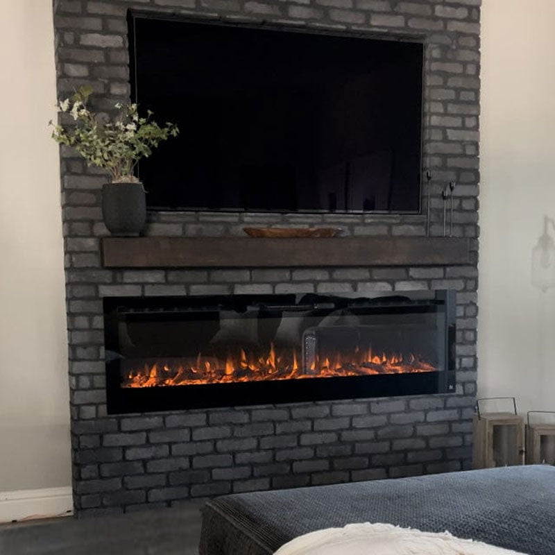 Touchstone Sideline Recessed Smart Electric Fireplace 80015, electric fireplace installed in brick wall