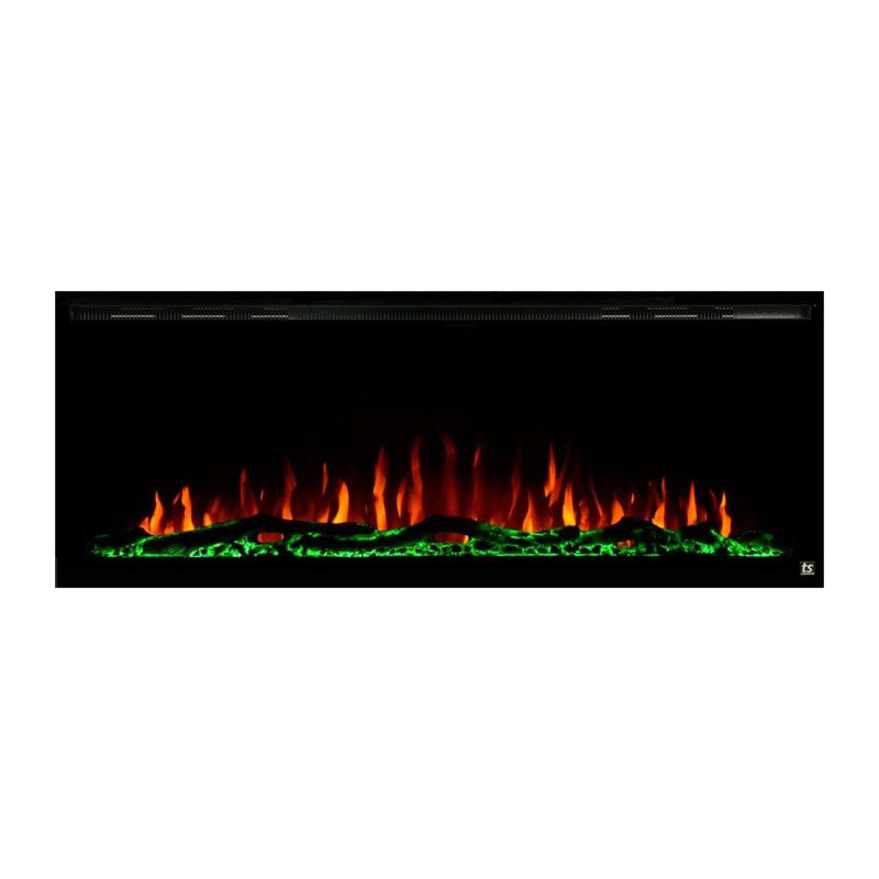 Touchstone Sideline Elite Recessed Smart Electric Fireplace 80037, electric fireplace with orange and green flame effect