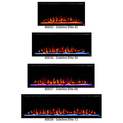 Touchstone Sideline Elite Recessed Smart Electric Fireplace 80037, linear electric fireplace size comparison chart