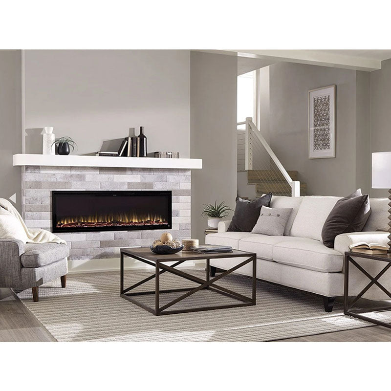 Touchstone Sideline Elite Recessed Smart Electric Fireplace 80037, electric fireplace installed in modern living room