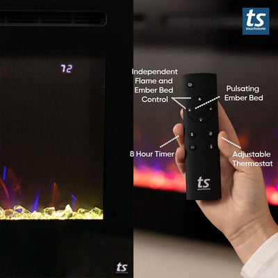 Touchstone Sideline Elite Recessed Smart Electric Fireplace 80037, electric fireplace remote control functions