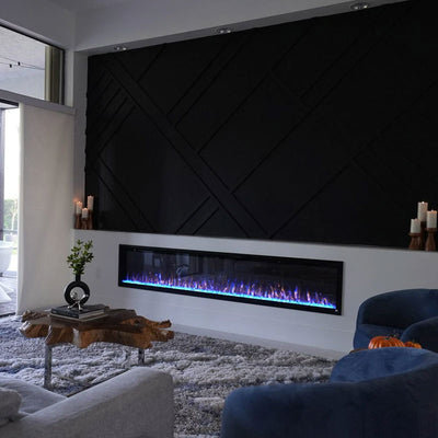 Touchstone Sideline Elite Recessed Smart Electric Fireplace 80044, linear electric fireplace installed in modern room