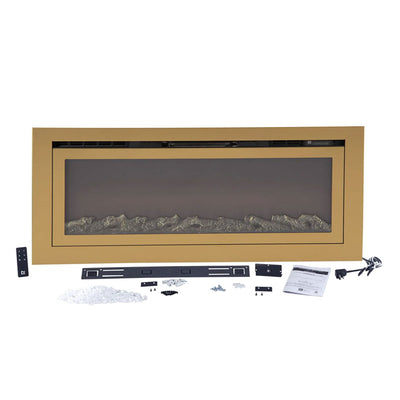Touchstone Sideline Deluxe Rec Smart Electric Fireplace 86278, gold electric fireplace contents and accessories